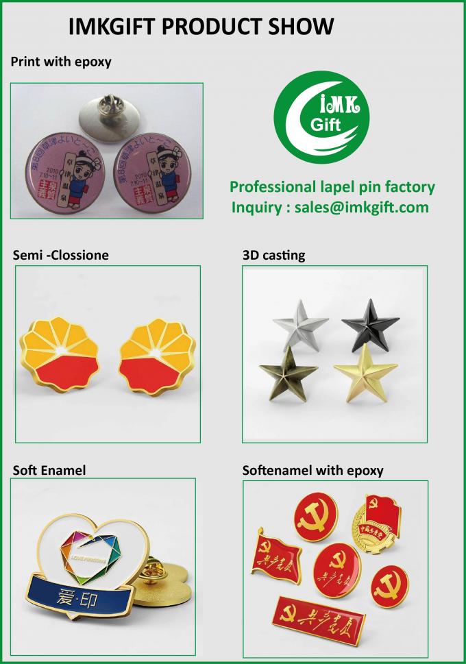 IMKGIFT specializes in custom emblems Metal Soft/Hard Enamel Zinc Alloy Metal Lapel Pin badges
