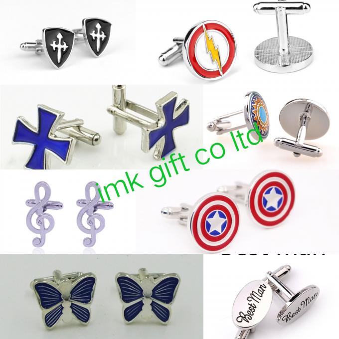 Personalised Lightening Cufflinks Stainless Steel Mens Wedding Cuff Links,   Fashion Jewelry Blue Enamel Pattern Round N
