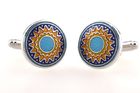 Personalised Lightening Cufflinks Stainless Steel Mens Wedding Cuff Links,   Fashion Jewelry Blue Enamel Pattern Round N