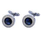 Cufflinks United States American Flag Icon Silver Luxury Jewelry Fashion Jewelry Blue Enamel Pattern Round N